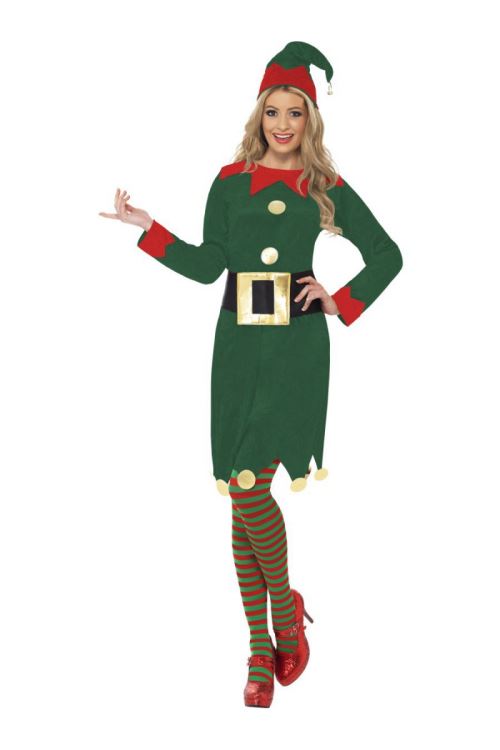SMIFFYS  Costume d'elfe, Vert, avec robe, bonnet et ceinture