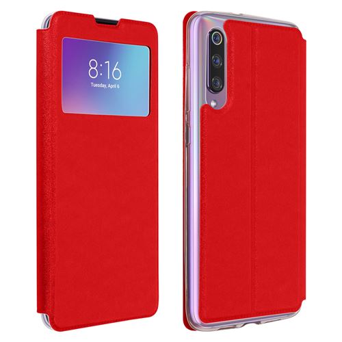 Etui pour Xiaomi Mi 9 avec Fenêtre Porte-carte Fonction Support Vidéo rouge