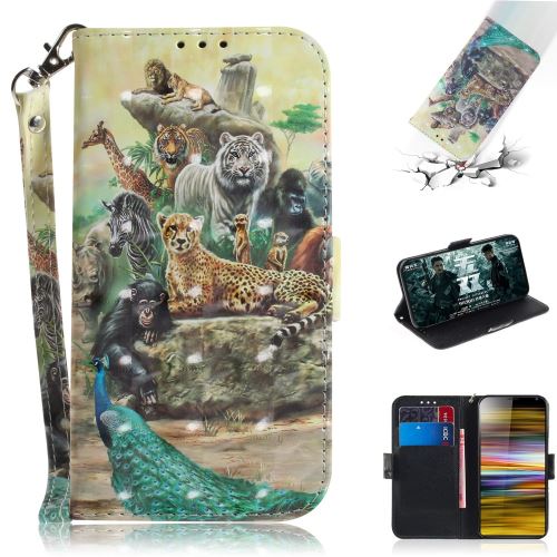 Etui en PU support d'impression à motif décoratif par points lumineux flip animaux se rassemblent pour votre Sony Xperia 10 Plus