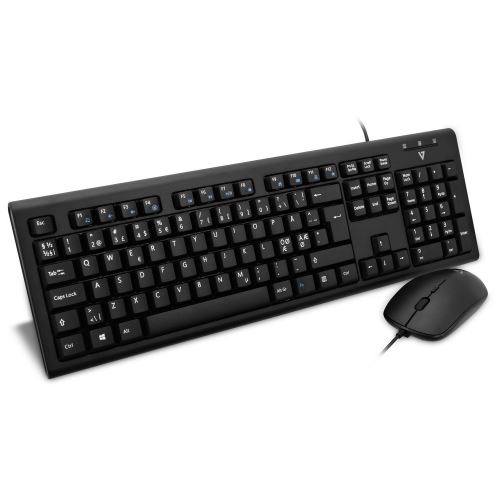 V7 Ensemble clavier filaire USB et souris avec adaptateur PS2 – NORD - Claviers (Avec fil, USB, Clavier mécanique, QWERTY, Noir, Souris incluse)
