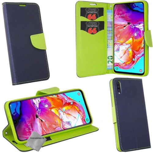 Housse etui coque pochette portefeuille pour Samsung Galaxy A70 avec film ecran - BLEU / VERT