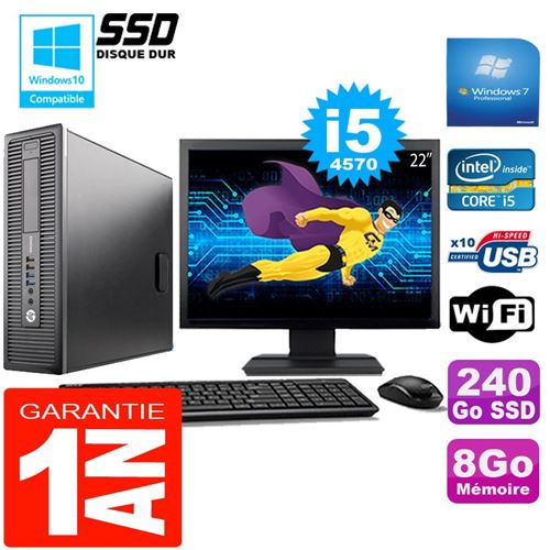 Pc hp elitedesk 800 g1 sff core i5-4570 8go disque 240 go ssd wifi w7 ecran 22' État correct -  reconditionné disponible sur Fnac