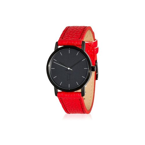Montre Mixte La Trotteuse Cadran 34 mm En Acier Noir Et Bracelet Rouge En Cuir LT012