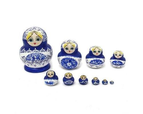 Matriochkas 5 poupées Russes gigognes framboise rose bleu bois