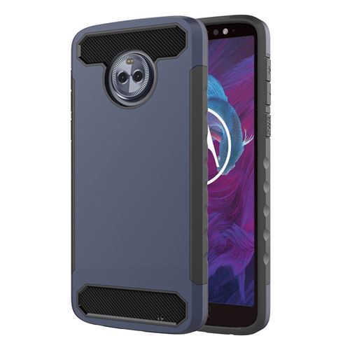 Coque en TPU combo en fibre de carbone bleu foncé pour votre Motorola Moto G6 Plus
