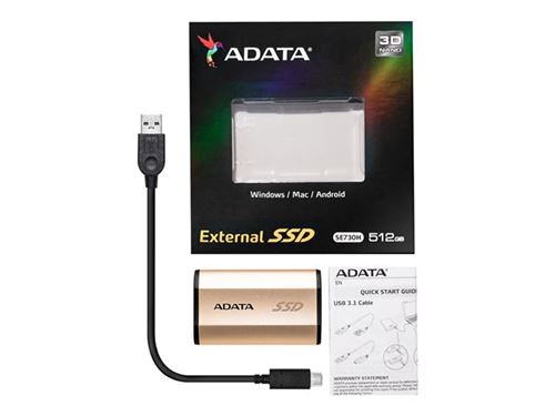 ADATA SE730H - Solid state drive - 512 GB - extern (draagbaar) - USB 3.1 Gen 2 (USB-C aansluiting) - goud