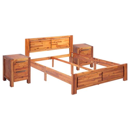 vidaXL Cadre de lit et 2 tables de chevet Bois d'acacia 140 x 200 cm