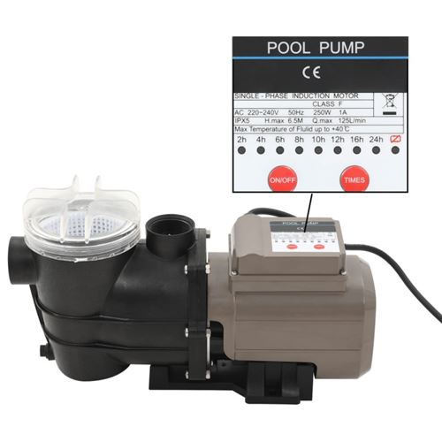 Pompe de piscine avec minuterie Noir 0,25 CH 8000 l h