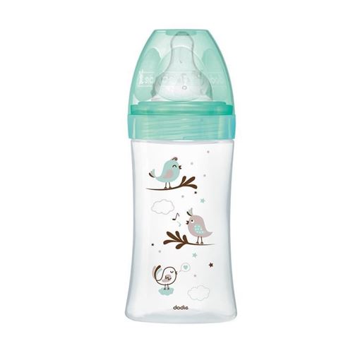 DODIE Biberon anti-colique Initiation+ VERRE 3 vitesses débit 2 - 270ml - VERT OISEAUX