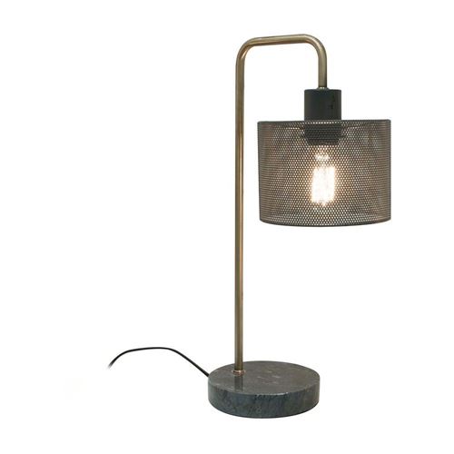 Lampe à poser abat-jour grillagé et pied en marbre, L 16 x l 24 x H 47 cm - Gris