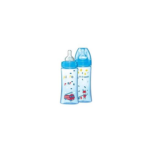 dodie lot de 2 biberons anti-coliques initiation+ - 330ml - bleu pompier - tétines rondes 3 vitesses débit 3