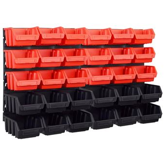 vidaXL Kit de bacs de stockage et panneaux muraux 32 pcs rouge et noir - 1