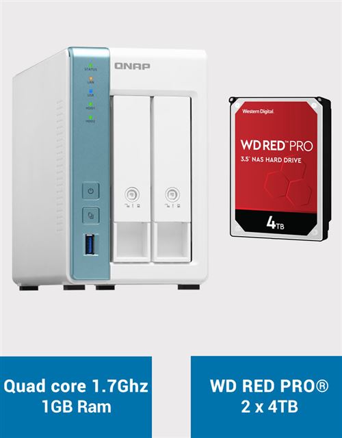 QNAP TS-231K Serveur NAS WD RED PRO 8To (2x4To)