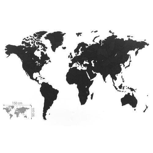 MiMi Innovations Décor de carte du monde murale Puzzle Noir 150x90 cm
