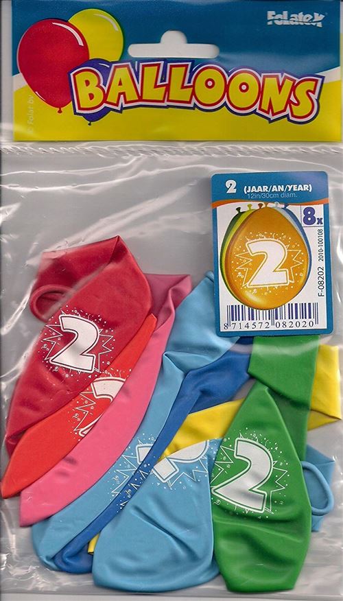 Folat 8 ballons d'anniversaire Chiffre 2 Multicolore