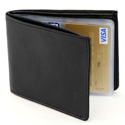 Portefeuille Homme Anti RFID - En Cuir Véritable Noir - Capacité 24 Cartes + Billets