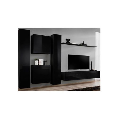 Ensemble meuble salon SWITCH VI design, coloris noir brillant.