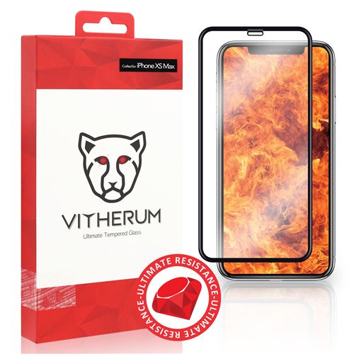 VITHERUM Ruby pour iPhone XS Max Verre trempé le plus résistant au monde,incurvé 3D, résistance ultime à 940mJ & 9H, anti rayures, Garantie à vie