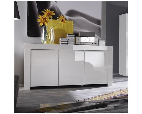 Buffet bahut blanc laqué 3 ou 4 portes design PIETRA - Blanc - L 160 x P 50 x H 84 cm