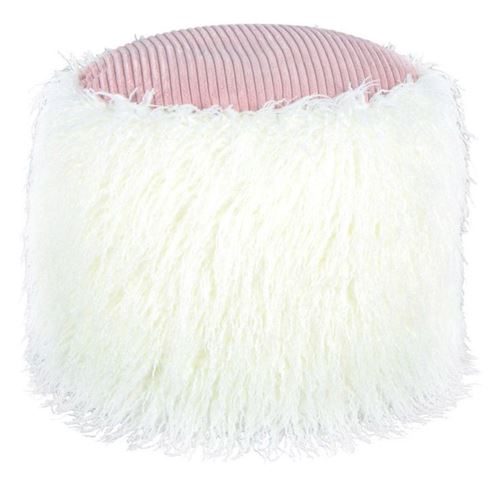 Paris Prix Blanc Pouf Rond Imitation Fourrure "Bobtail" 45Cm