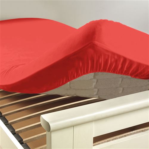 Drap housse 1 personne 90 x 190 cm uni 57 fils lina Corail