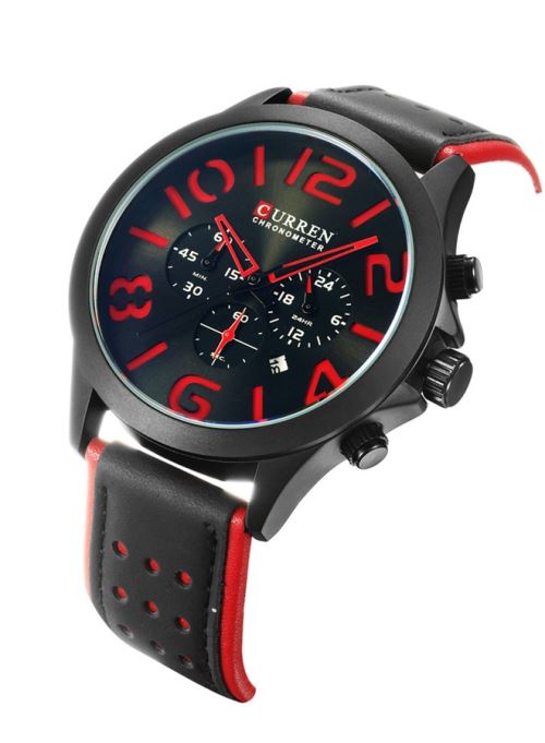 OHP Montre Homme Quartz Noir+Rouge Sport Luxe CURREN 8244