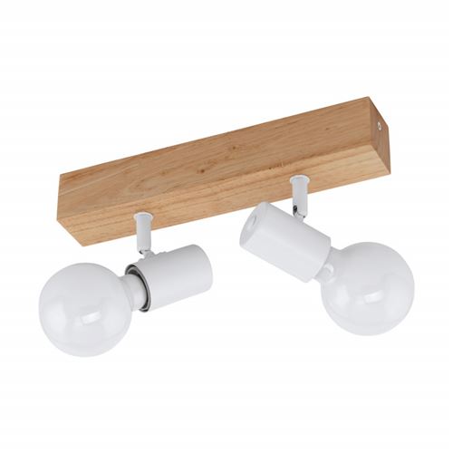 EGLO Projecteur Townshend 3 2 lampes Bois Blanc et beige