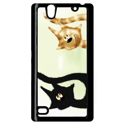 Coque Dessin Chat Noir Et Chat Roux Compatible Sony Xperia C4 Transparent