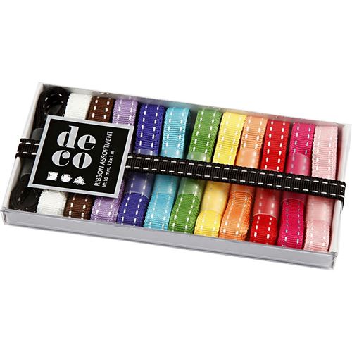 Creotime rubans 12 pièces 1 m 10 mm multicolore/blanc