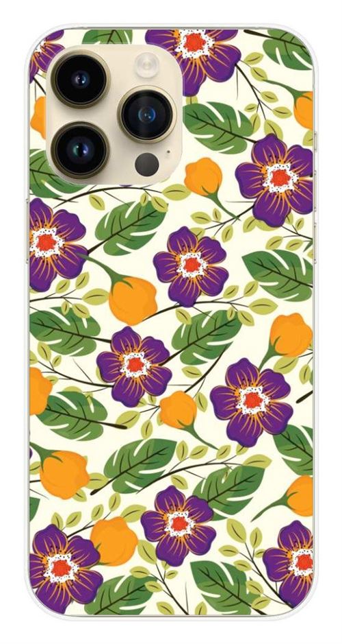 Coque en silicone imprimée compatible iPhone 14 Pro Max Fleurs Violettes