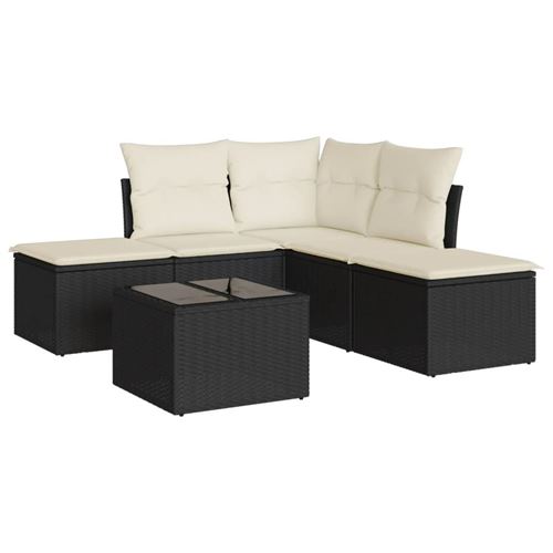 Salon de jardin vidaXL 6 pcs avec coussins noir résine tressée