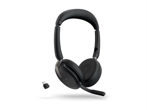 Jabra Evolve2 65 Flex MS Stereo - Micro-casque - sur-oreille - Bluetooth - sans fil - Suppresseur de bruit actif - USB-C - noir - Certifié pour Microsoft Teams État correct - Jabra reconditionné disponible sur Fnac