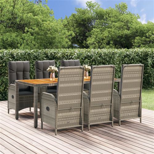 Non Communiqué Gris Vidaxl 7-Delige Tuinset Met Kussens Poly Rattan Grijs3185042