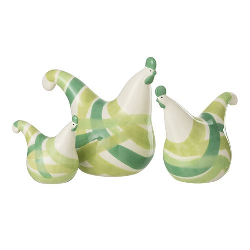Non Communiqué Vert Lot De 3 Statuettes Coqs "Lignes" 25Cm