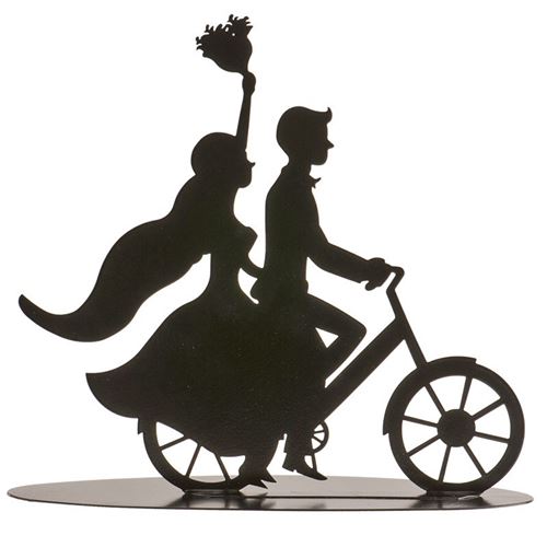 couple de mariés métal à bicyclette 18 cm - Coloris : Noir - 305097