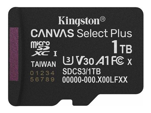 Kingston Technology 1TB micSDXC Canvas Select Plus Gen3 150R A1 Single Pack w/o ADP