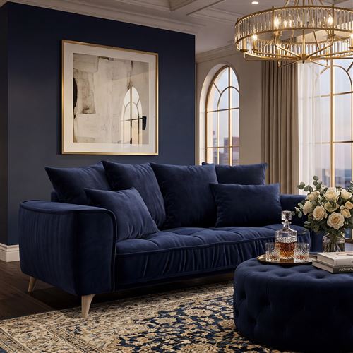 Maison Aubertin Canap&eacute; Velours Droit Bleu Altamo - 2 Places