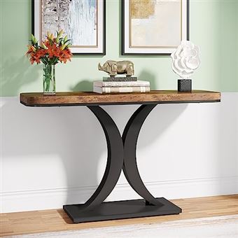 Tribesigns Table Console Industrielle, Table de Hall d'entrée étroite de 100 cm avec Base géométrique, Table d'appoint de Couloir Rustique pour Salon, entrée - 1