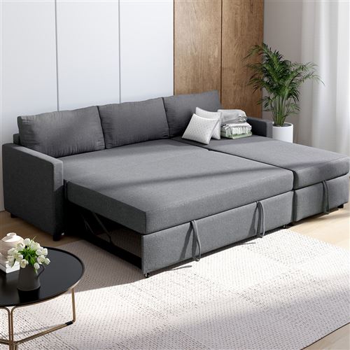 Canapé D'angle Convertible WADE 3 Places - Gris Anthracite - HAPPY GARDEN