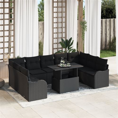 Non Communiqué Noir Ensemble De Canapés De Jardin De 10 Pièces Avec Coussins En Poly Rattan Canapé De Jardin 2 Places Avec Coussins En Poly R