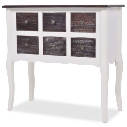 Buffet bahut armoire console meuble de rangement de 6 tiroirs marron et blanc bois