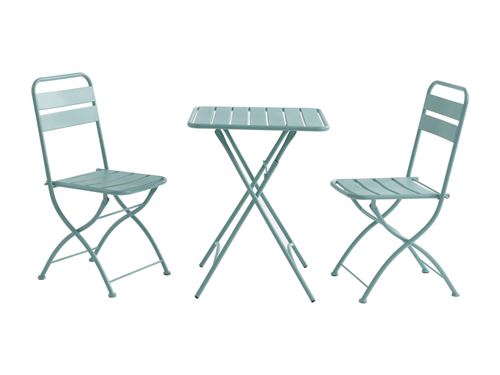 Salle à manger de jardin pliante en métal - une table L.60 cm et 2 chaises pliantes - Vert amande - MIRMANDE de MYLIA