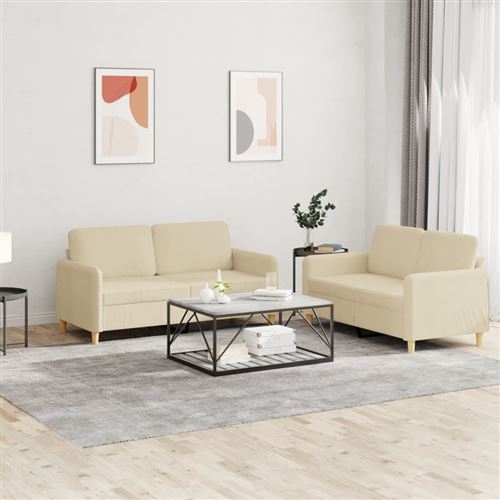 Non Communiqué Crème Vidaxl Ensemble De Canapés 2 Pcs Avec Coussins Tissu3202088