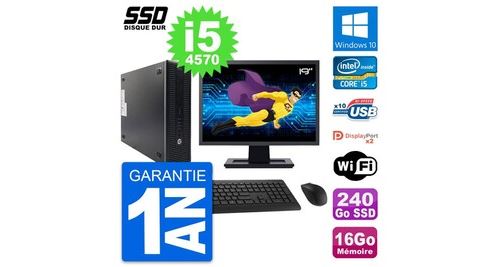 PC HP 600 G1 Sff Ecran 19" Intel Core i5-4570 Ram 16Go SSD 240Go Windows 10 WiFi