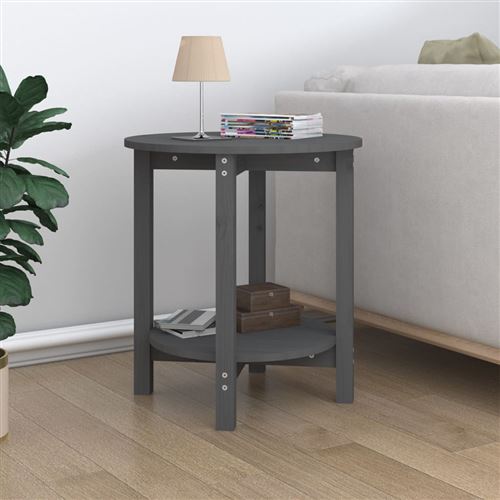 Vidaxl Gris Table Basse Ø 55X60 Cm Bois Massif De Pin822354 - Image 3