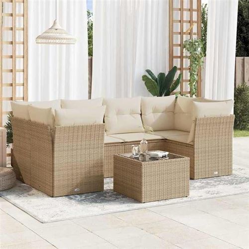 Non Communiqué Beige Vidaxl Salon De Jardin Modulable - Lot De 7 Pièces - Rotin - 6 Personnes