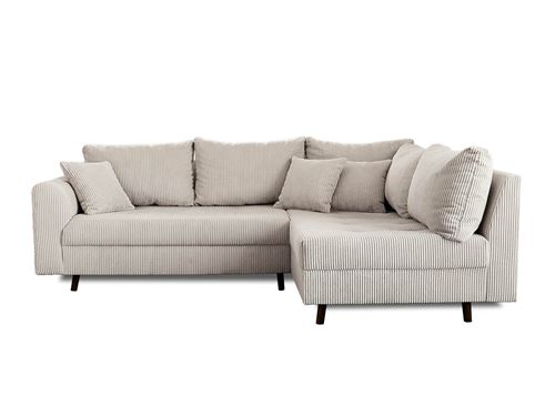 Lisa Design Gris/Clair Rune - Canapé D'angle Droit - 4 Places - Avec Pouf D'appoint - En Velours Côtelé - Image 2
