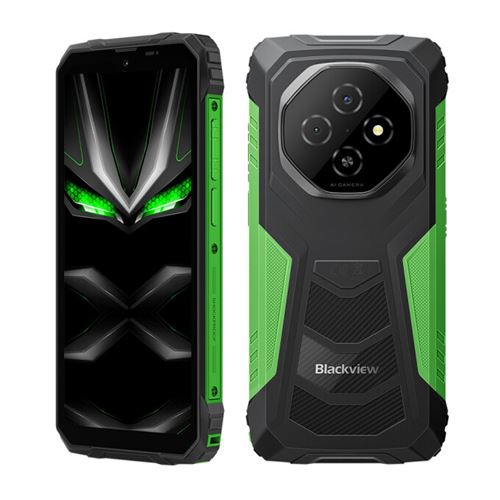 Smartphone Blackview FORT 1 Vert : 6.56 HD+,12Go+128Go, 10000mAh, Android 15,Empreinte digitale, Dual SIM 4G,NFC,GPS Téléphone Portable-390g