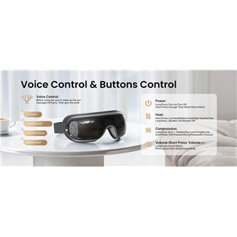 Masseur Oculaire RENPHO Eyeris 3 G010V - Yeux et tempes - Commandes vocales et manuelles - Coussinet en gel rafraîchissant amovible - Noir