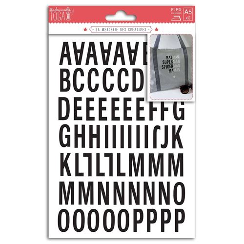 Toga MEG604 Alphabet de 126 lettres thermocollantes Enjoy Tissu Noir 15,5 x 27,5 x 0,1 cm